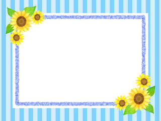 向日葵をあしらったシンプルな四角いフレームにストライプの背景のイラスト
