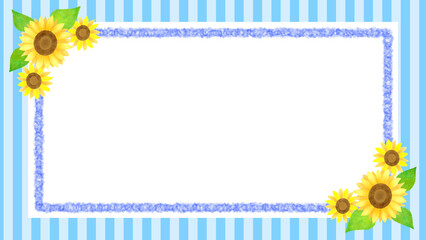 向日葵をあしらったシンプルな四角いフレームにストライプの背景のイラスト
