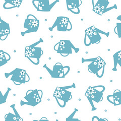 Seamless watering can with flowers