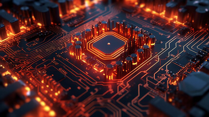 Glowing Digital Circuit Board