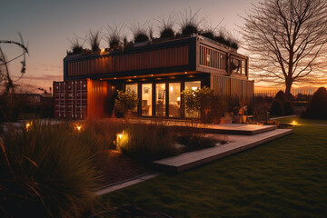 House made from shipping cargo containers. Modern home design. Generative AI