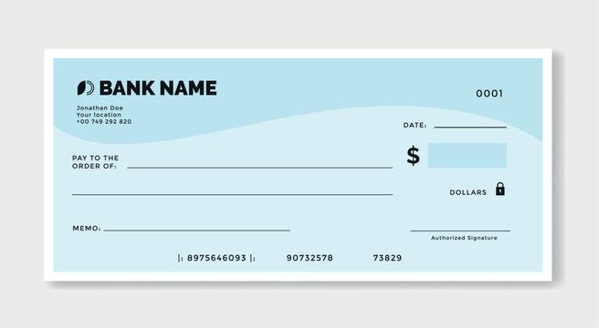 Blank template of the bank check isolated. Check, Cheque template. Vector stock