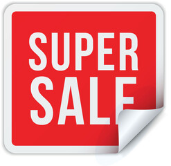 Super sale squared red peel off sticker shopping advertising special offer realistic vector