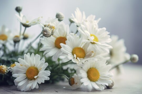 Radiant Blooms: Captivating Close-Up Stock Photo of a Bouquet of White and Yellow Daisies, Embracing Nature's Serenity and Vibrant Beauty