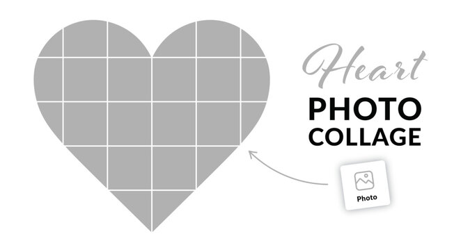 Heart photo collage. Love, romance, valentines day photo template. Vector