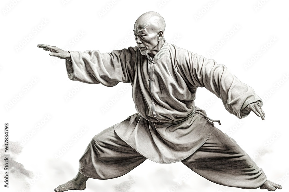 Poster tai chi master drawing isolated on white background. generated by ai.
