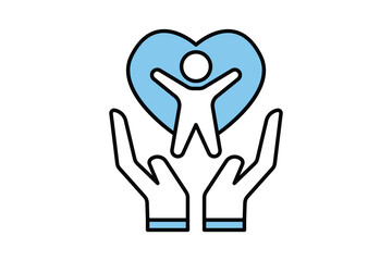 Medical health care icon. hand icon with people and heart. icon related to healthy living, wellness. Two tone icon style design. Simple vector design editable. EPS 10 and SVG files