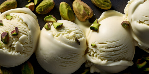 Close up of pistachio ice cream dessert. Generative ai
