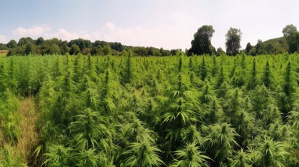 Marijuana plant at outdoor cannabis farm field. Generative AI
