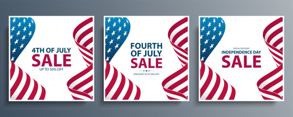 United States Independence Day Sale. Fourth of July commercial set with American national flag for sales promotion, advertising and holiday shopping. Vector illustration.
