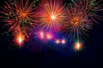 Fototapeta premium beautiful colorful firework display set for celebration happy new year and merry christmas and fireworks on black background