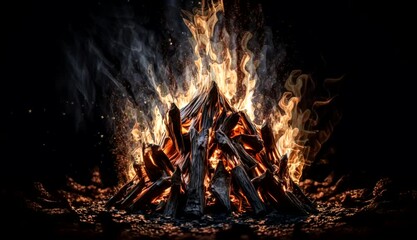 Bonfire in a dark place