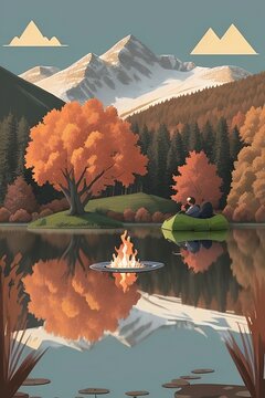 landscape with mountains and lake