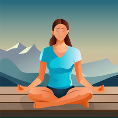 Fototapeta na wymiar girl meditating in the mountains relaxation meditation relaxation enlightenment buddhism
