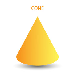Fototapeta premium Vector cone with gradients and shadow for game, icon, package design, logo, mobile, ui, web, education. 3D cone shaped pyramid on a white background. Geometric figures for your design.
