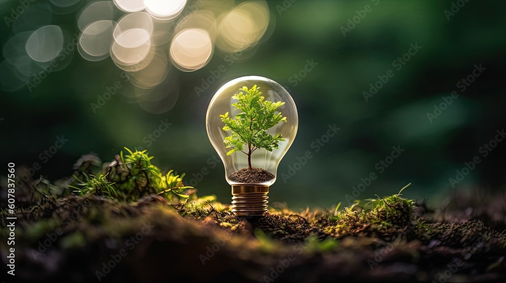 Wall mural light bulb energy saving. generative ai