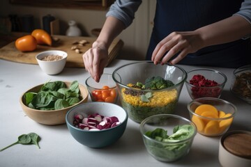 person, preparing wholesome and nutritious meal, with zero-waste ingredients, created with generative ai