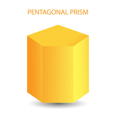 Fototapeta premium Vector pentagonal prism with gradients and shadow for game, icon, package design, logo, mobile, ui, web, education. 3D pentagonal prism on a white background. Geometric figures for your design.