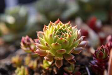 close-up of succulent flower in drought-tolerant garden, created with generative ai