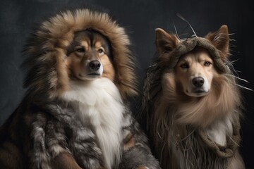 head-to-toe fur fashion shoot featuring a cat and dog duo in avant-garde outfits, created with generative ai
