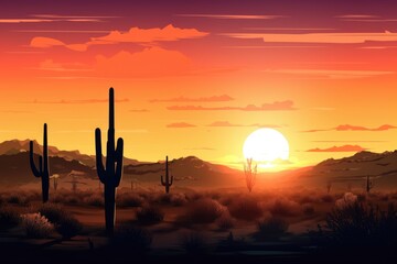 Obraz premium desert landscape with the setting sun, showcasing a vibrant and colorful sky, created with generative ai