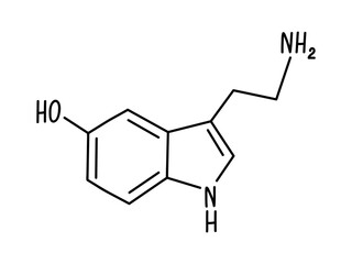 Fototapeta premium Hand drawn cute illustration of serotonin formula. Flat vector happiness hormone symbol in colored doodle style. Mental health, illness, medicine sticker, icon or print. Isolated on white background.