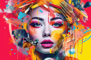 Retro-Futurist Canvas: Colorful Pop Art Blend of Modern and Classic Motifs. Generative AI