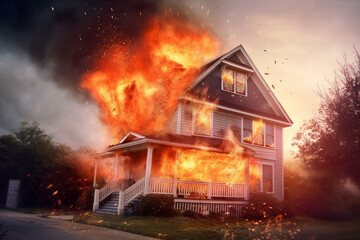 photograph of house on fire, Generative AI