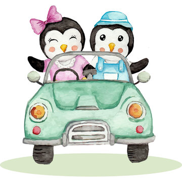 Cute penguin couple Clip art Element Transparent Background