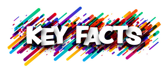 Key facts sign over colorful brushstrokes background. Design element. Vector illustration.