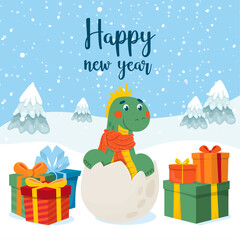 Baby Dragon with gift boxes. Chinese year symbol 2024. Dragon Chinese new year symbol vector illustration. Happy new year. 2024 calendar