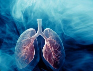 Obraz premium human lungs on blue background , human Respiratory system. no smoking , Generative Ai