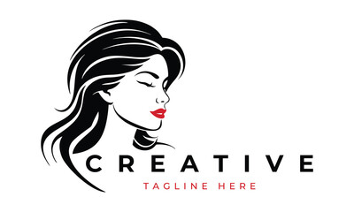 Elegant Beautiful Woman Hair for Natural Organic Beauty Shampoo Cosmetic Logo design