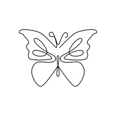 Continuous one line drawing. One line art. Beautiful butterfly, insect. Abstract continuous line. Sticker, icon, emblem, symbol, tattoo design