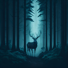 Spooky deer in a forest. Generative AI