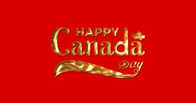 Happy Canada Day text animation in golden shiny texture on the red screen alpha channel. Great for posters, banners, greeting cards, and invitations.