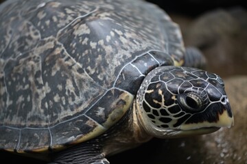 close-up of sea turtle's shell, with its unique markings visible, created with generative ai