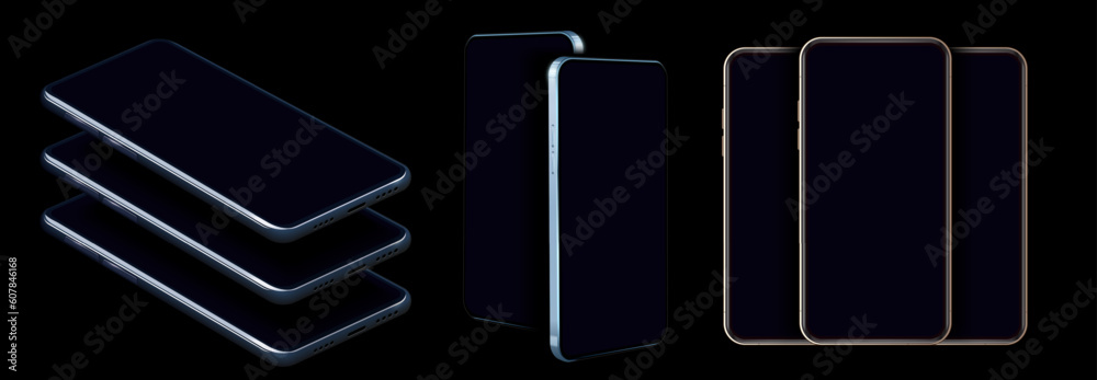 Poster realistic set of smartphone layouts. devices mockups for presentation. mobile phone form. a cell pho