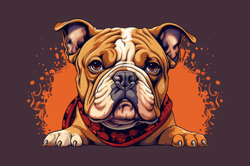 Cartoon bulldog with hip hop tattoo, tabloid photography style. Generative AI - obrazy, fototapety, plakaty