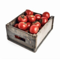 Fresh red tomatoes in antique box, Generative ai