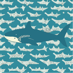 Obraz premium cute simple shark pattern, cartoon, minimal, decorate blankets, carpets, for kids, theme print design 