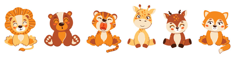 Vector illustration of cute little animals. Isolated on a white background. Children's animal images for printing, invitations, posters and holidays.