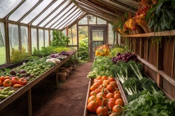 Fototapeta na wymiar greenhouse filled with ripe fruits and vegetables from the garden, created with generative ai
