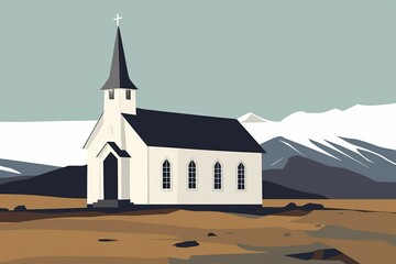 The illustration of the church in iceland, AI contents by Midjourney - obrazy, fototapety, plakaty