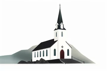 Deurstickers The illustration of the church in iceland, AI contents by Midjourney © 真実 原