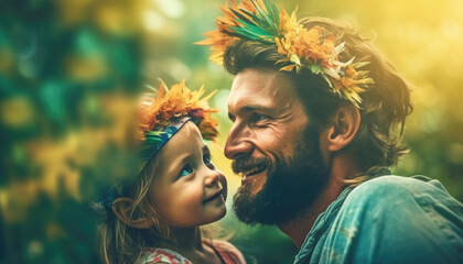 Obraz premium Happy fathers day. Celebration of fatherhood a family relations. Generative AI illustrations