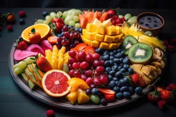 plate of colorful fruits and vegetables, a visual reminder of the many immune-boosting foods, created with generative ai