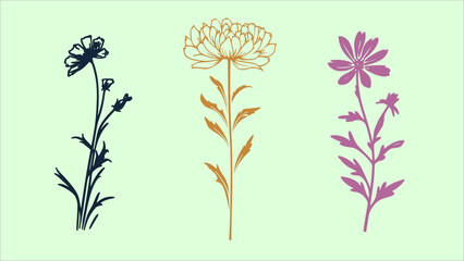 Lineal Flat Wildflower Vector Illustrations: Delicate and Minimal Floral Design Pack