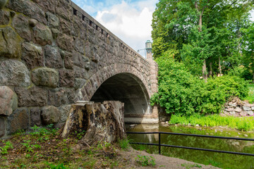 Fototapeta na wymiar Old medieval stone bridge in Nyköping, Sweden.