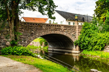 Fototapeta na wymiar Old medieval stone bridge in Nyköping, Sweden.